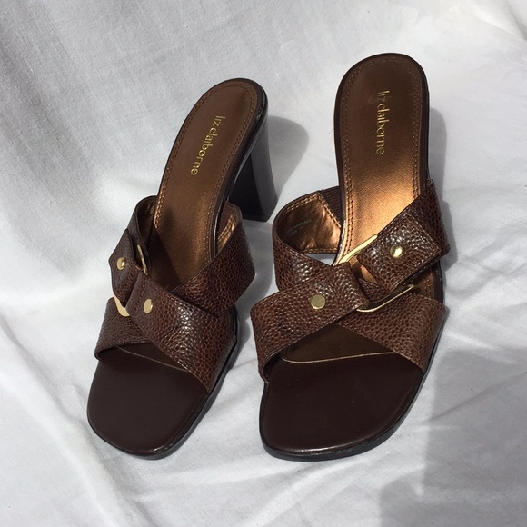 Liz Claiborne Shoes - Liz Clairborne brown leather sandals w 3” heel 7.5